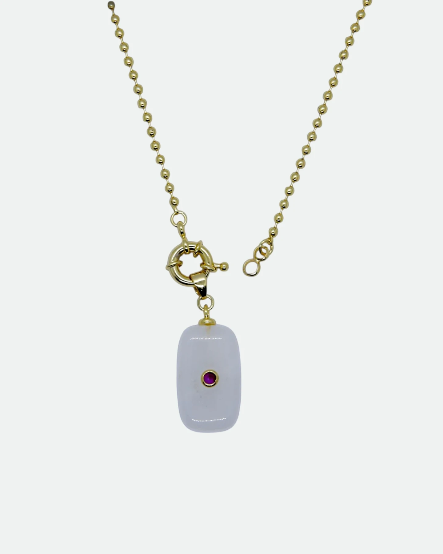 60 cm doğal taş uçlu gold çelik Dorika top zincir kolye