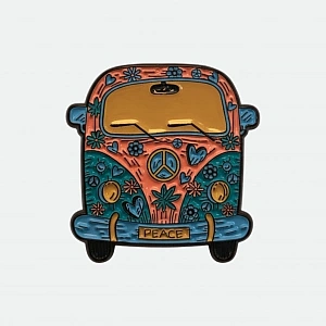 Peace Detaylı Retro Minibüs Rozet & Pin – Renkli Tasarım